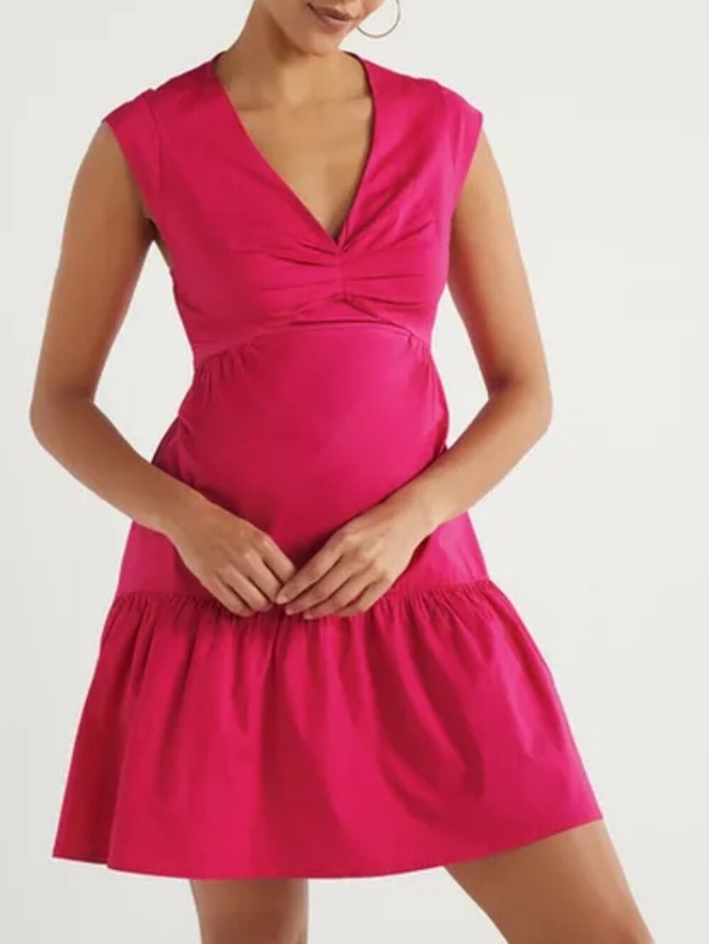 Hot Pink V-Neck Tiered Women's Dress